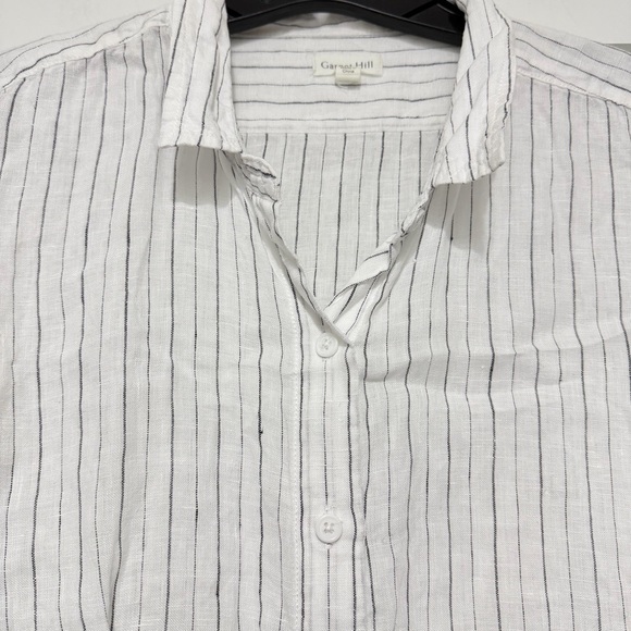 Garnet Hill White Stripe Linen Tunic Shirt Size Medium 23931 - Picture 4 of 9